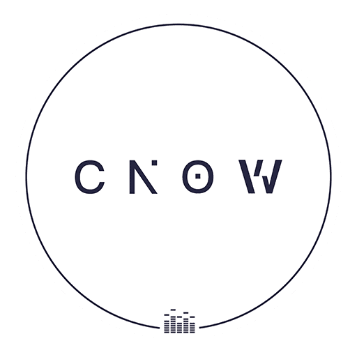 A logo of CNOW in white with no background